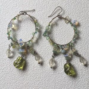 Gemstone Wire Hoops Moonstone Jade Handmade